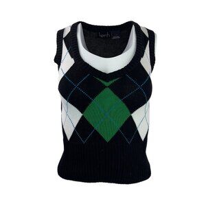 Kersh Black, White and Green Argyle Sweater Vest